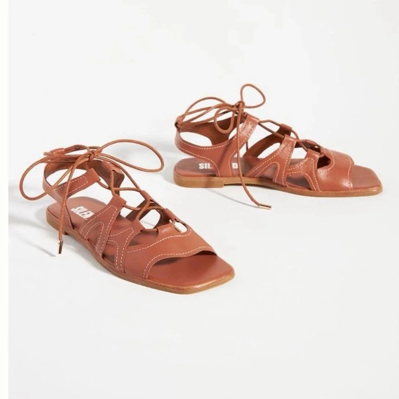 NWT Anthropologie.  BROWN  Silent D Gladiator Satelli Tie-Up Sandals  39 - Picture 1 of 6